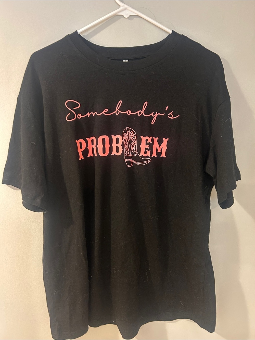 Somebody's Problem Black Graphic Tee with Pink Text
